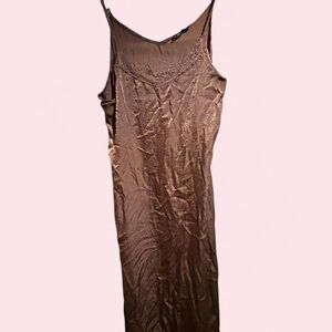 Brown Satin Slip Dress